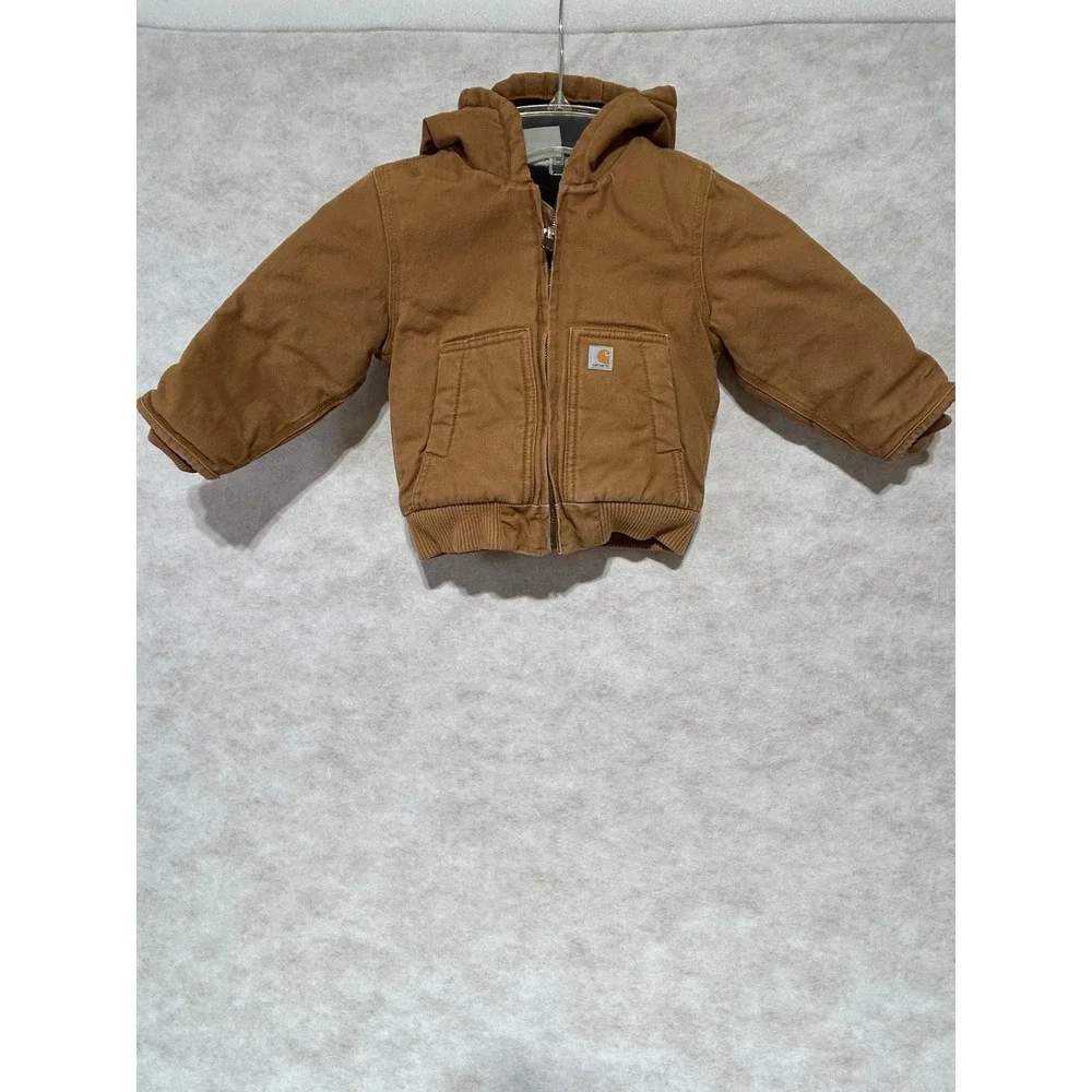 Carhartt Kids 2T Brown Duck Canvas Quilted Flannel Lined Hooded Active Jacket
